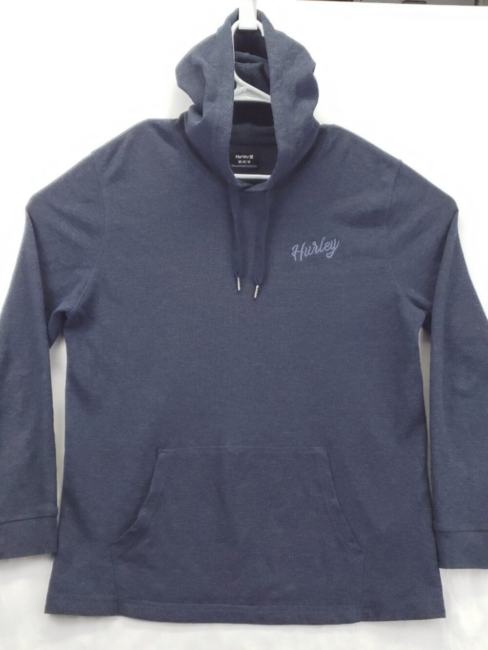 Hurley Hoodie Mens Medium Blue Thermal Long Sleeve Cotton Drawstring Pullover